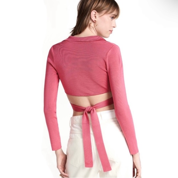 NEW CULT GAIA PINK KNIT CROPPED WRAP TOP - Picture 7 of 11